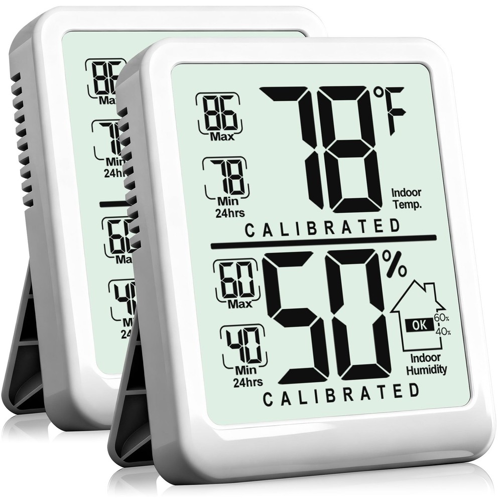 Antonki 2-Pack Room Thermometer, Digital Small 2 Pack, White (New Version)