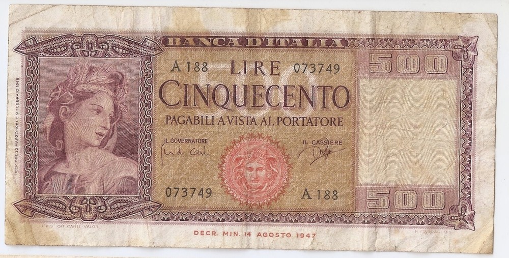 ITALY 500 lire 1948