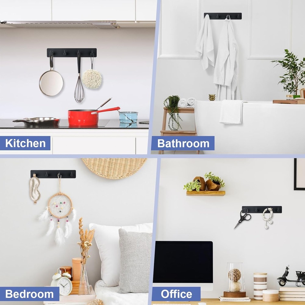 Key Holder Wall Mount 4 Hooks Black