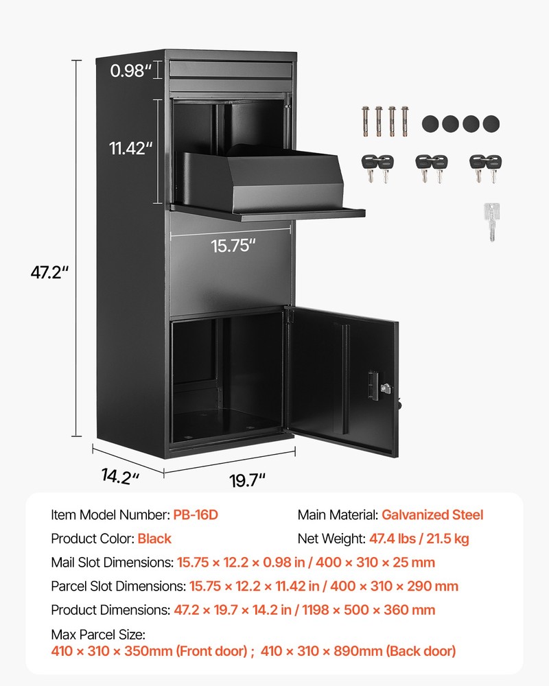 VEVOR Package Delivery Boxes for Outside 47.2 in Anti-Theft Lockable Parcel Drop