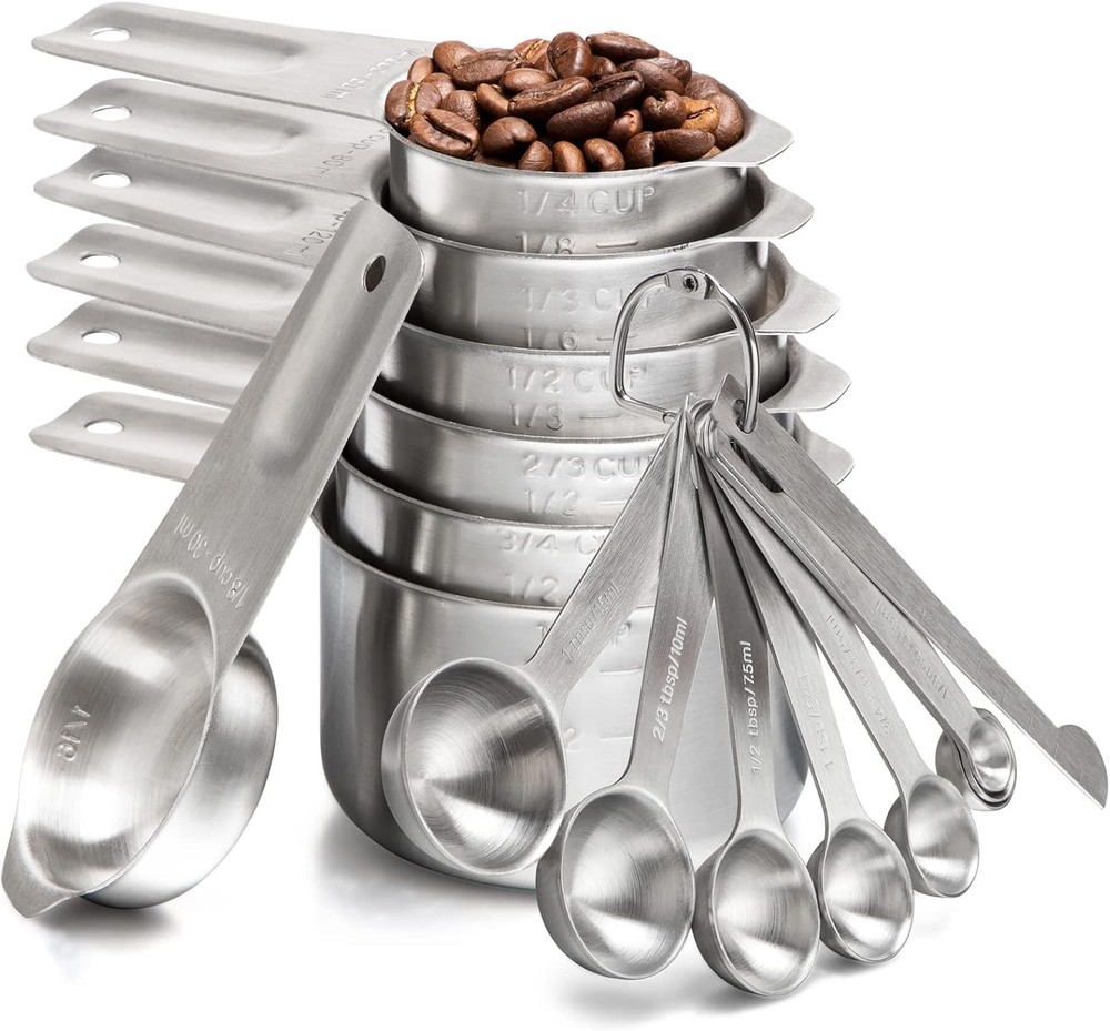 Measuring Cups and Spoons Set Stainless Steel 7 Stackable Measuring Cups 8 Ne...