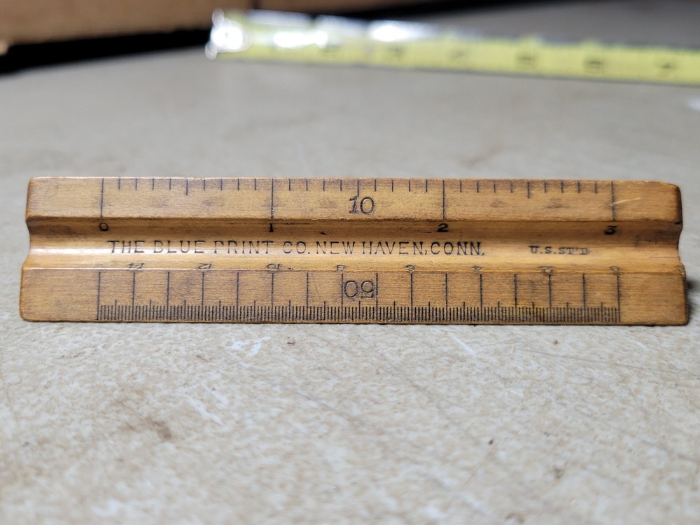 Rare 3-Sided Triangle Drafting Engineers Architect small ruler The blue print Co