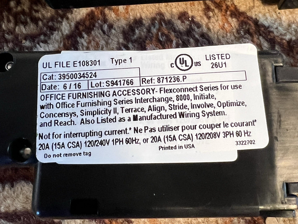 Allsteel Concensys Duplex Outlet Power Harness – Panel System Receptacle Module