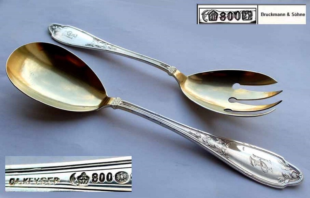 Pair, Salad Spoon + Salad Fork, KEYSER, Bruckmann, 800 Silver E349