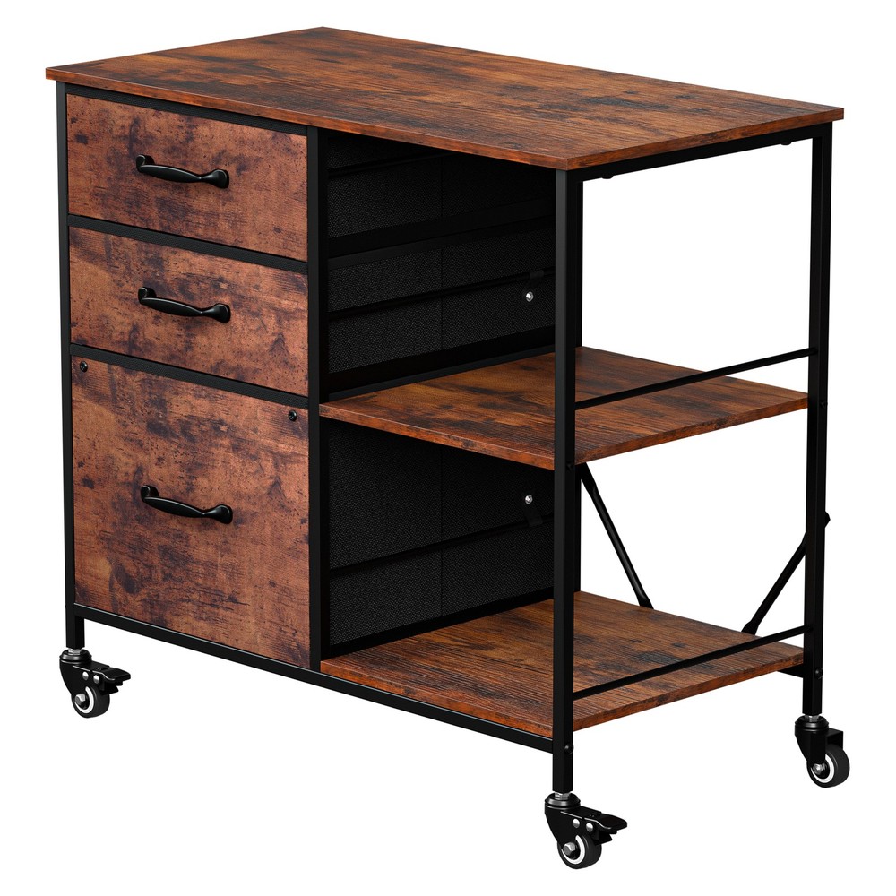 Rustic Brown File Cabinets Rolling Mobile Printer Stand with Storage 3 Drawers