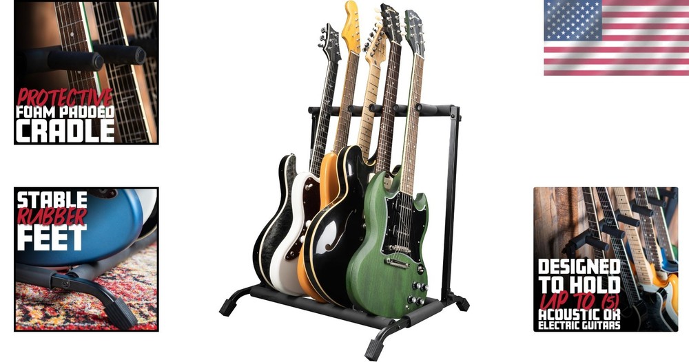 Rok-It Guitar Rack - Foldable Design, 5 Guitar Capacity