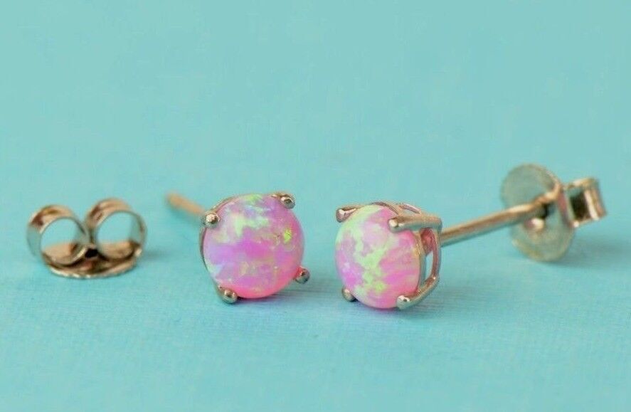 925 Sterling Silver Round Opal stud Earrings