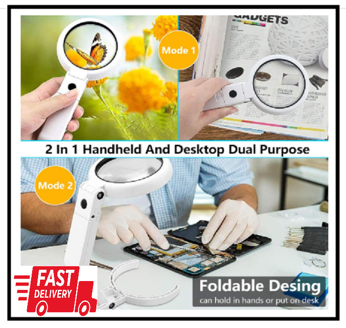 30X 10X Magnifying Glass with Light and Stand, Foldable Handheld Magnifying Glas