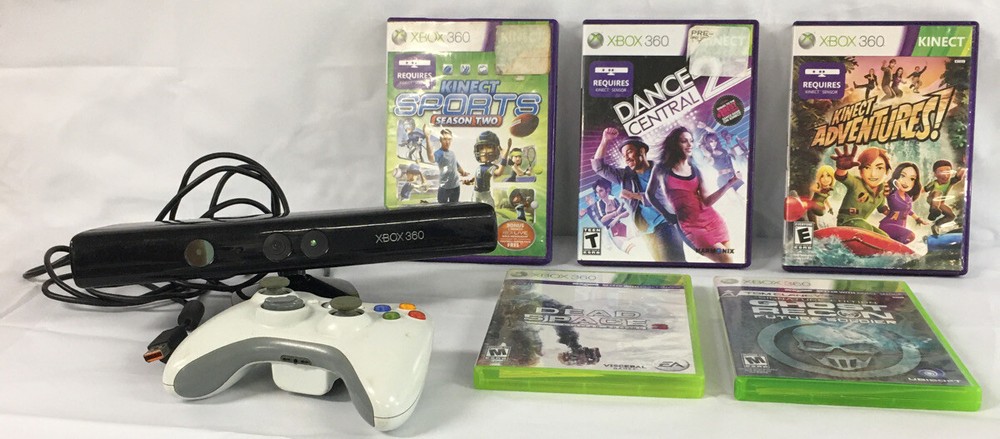 Microsoft Xbox 360 Kinect Motion Sensor Bar Model 1414 Wireless Controller&Games