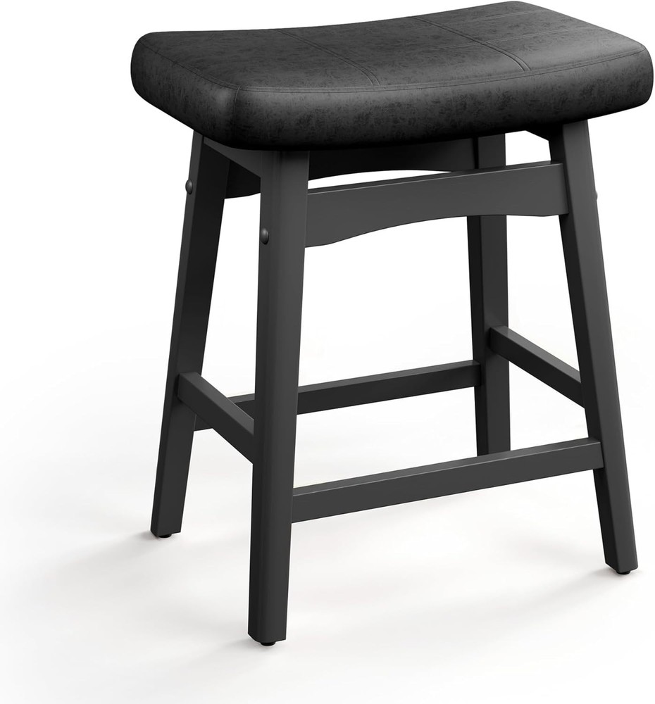 Saddle Bar Stools Kitchen Counter Height Dining Pub Chairs with Solid Wood Leg