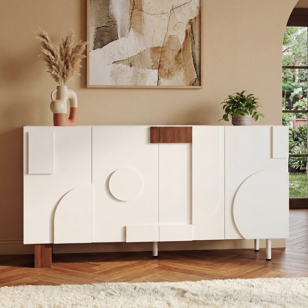 62.99'' Modern Sideboard Buffet Cabinet with 4 Doors Adjustable Shelves Storage