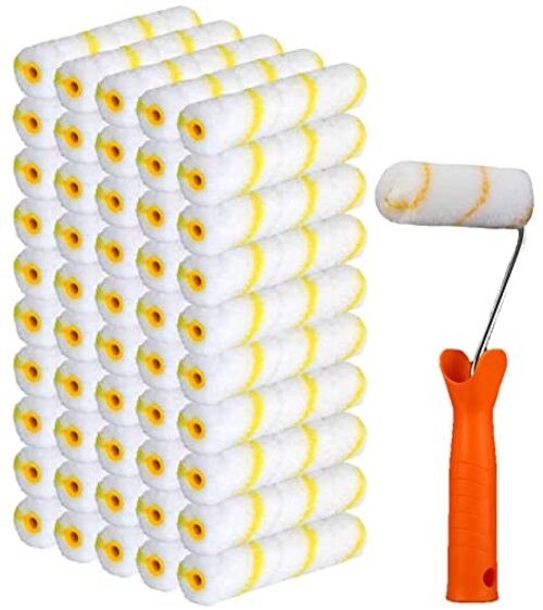 100 Pieces 4 Inch Paint Roller Covers Small Roller Nap with Roller Frame Kit