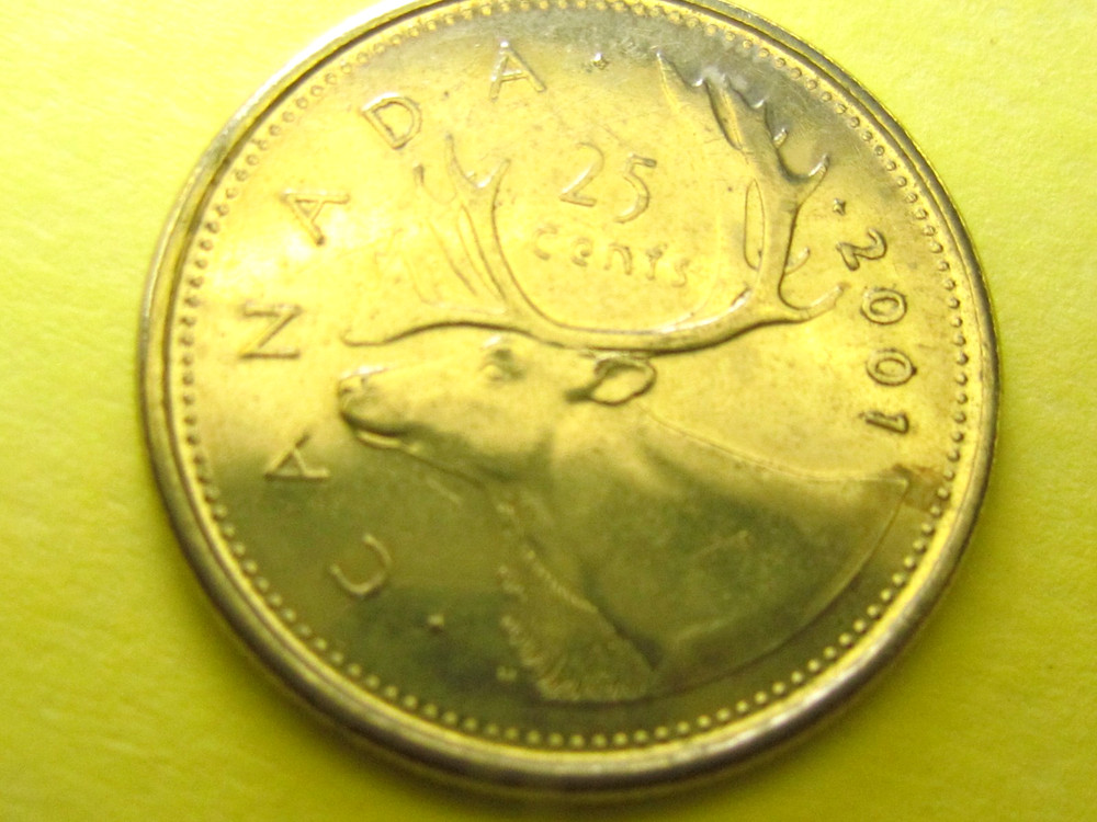 2001 Canada 25 Cent Coin, Condition AU+