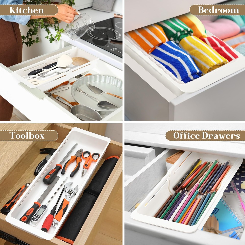 1 Pack Deep Drawer Organizer Bins, Sliding Drawer Organizer Bin Expandable an...