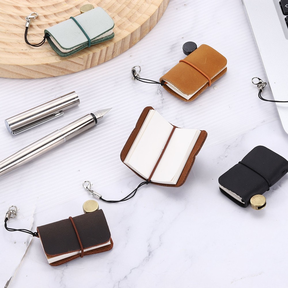 Miniature Notebook, 1.9x1.3" Leather Pocket Tiny Notebooks, Coffee