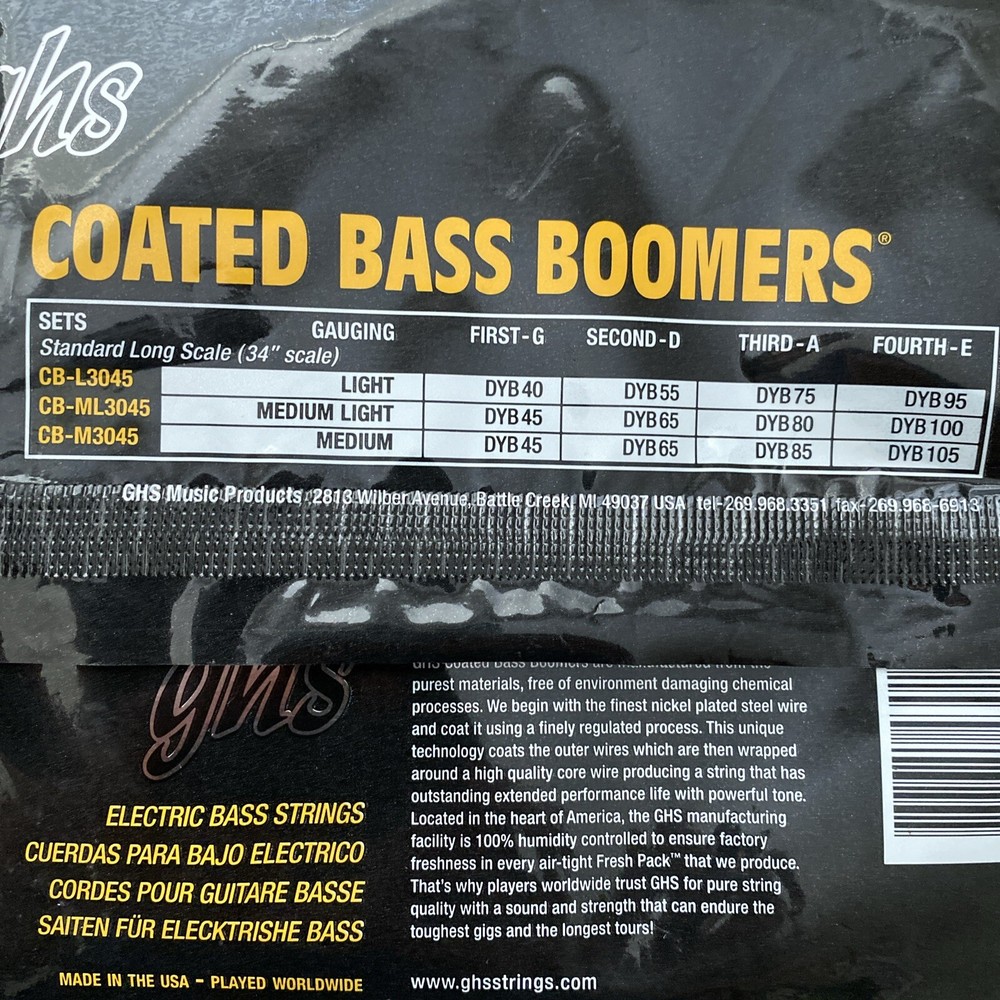 GHS CB ML3045 Long Scale Coated Bass Boomers Medium Light 45 - 100 Strings
