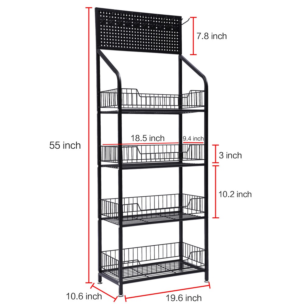 Kitchen Baker's Rack 4 Tier Rolling Metal Storage Shelf Black 55" Height+Wheels