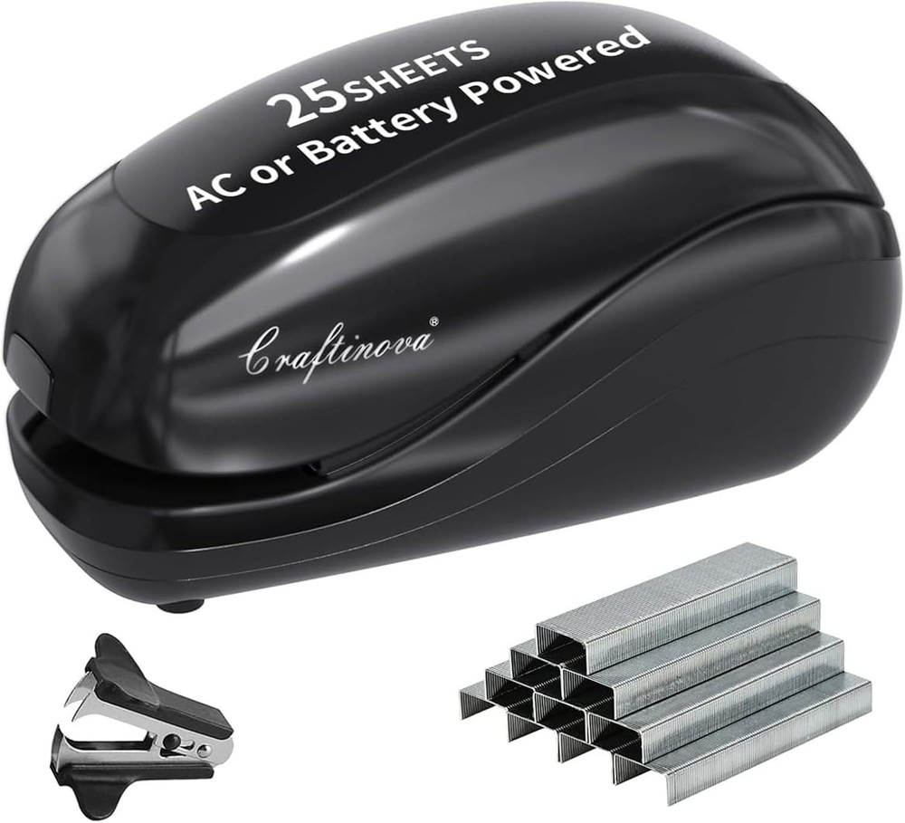 Ergonomic Electric Stapler - 25 Sheet Capacity, AC Adapter or Battery Powered