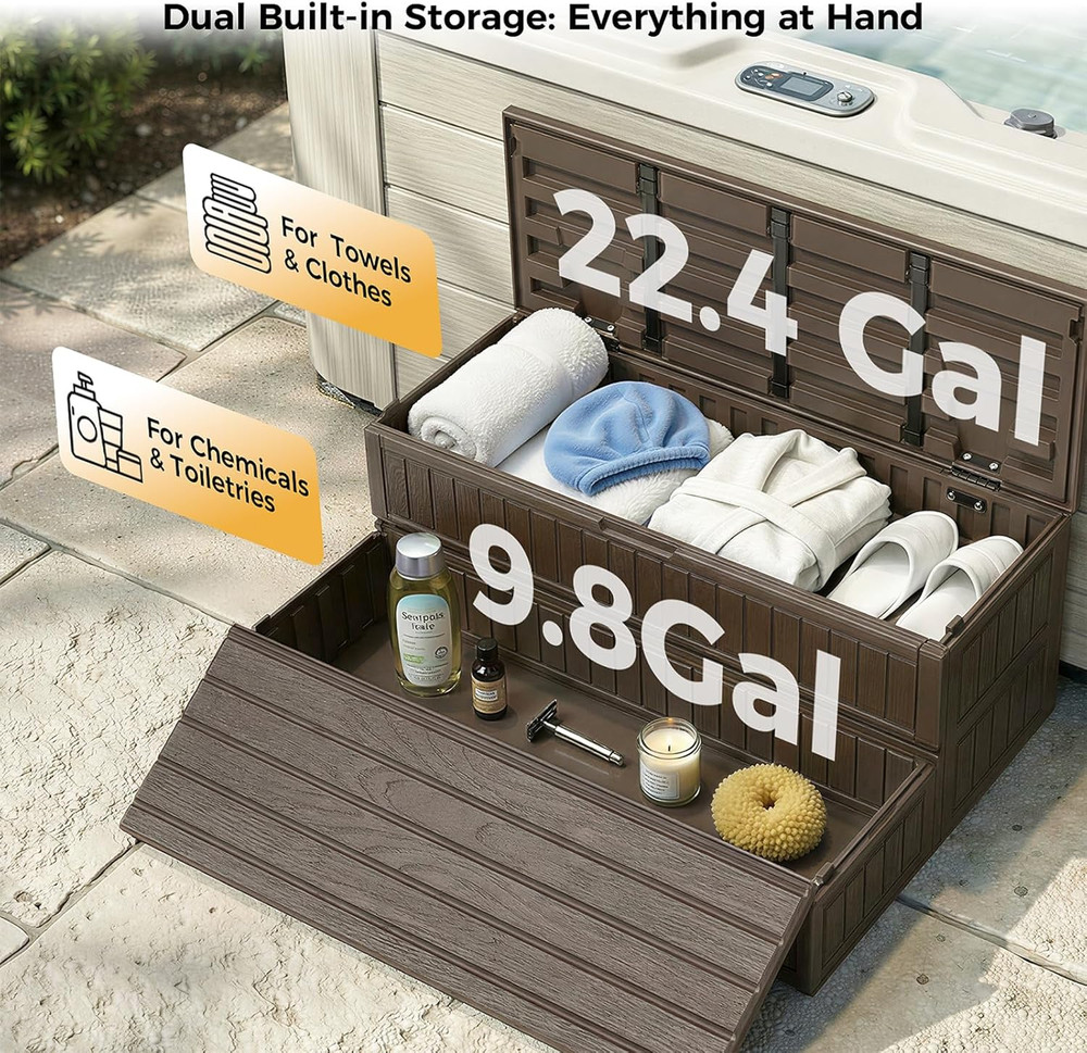 Hot Tub Steps - Double-Decker Large Storage & Snap-Together Assembly, Fully Seal