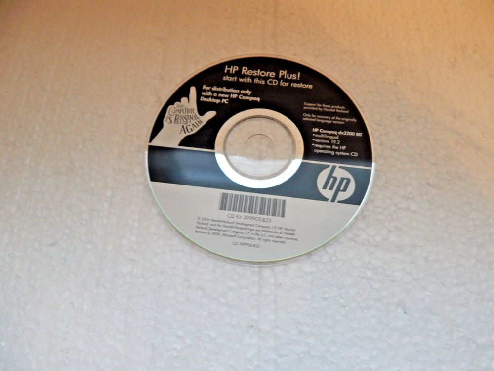 HP RESTORE PLUS  hp dx2200mx 19.2    CD ONLY