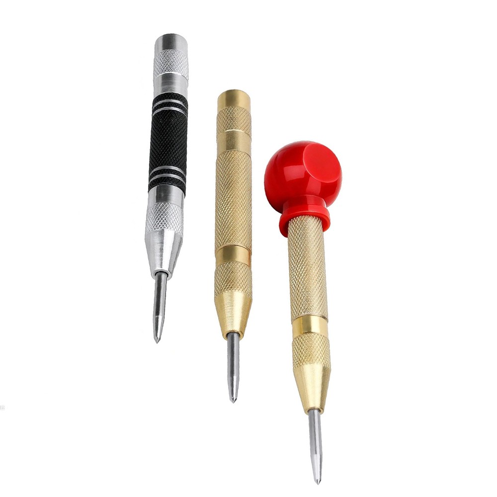 3 Piece Automatic Center Punch Set Adjustable Spring Loaded No Hammer Needed
