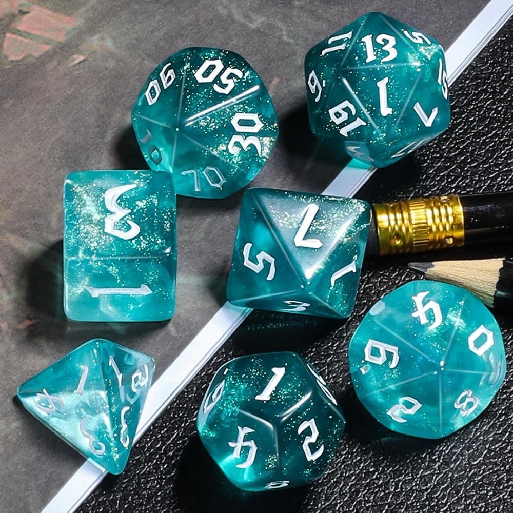 Glitter DnD Dice Set - Aquamarine, Blue