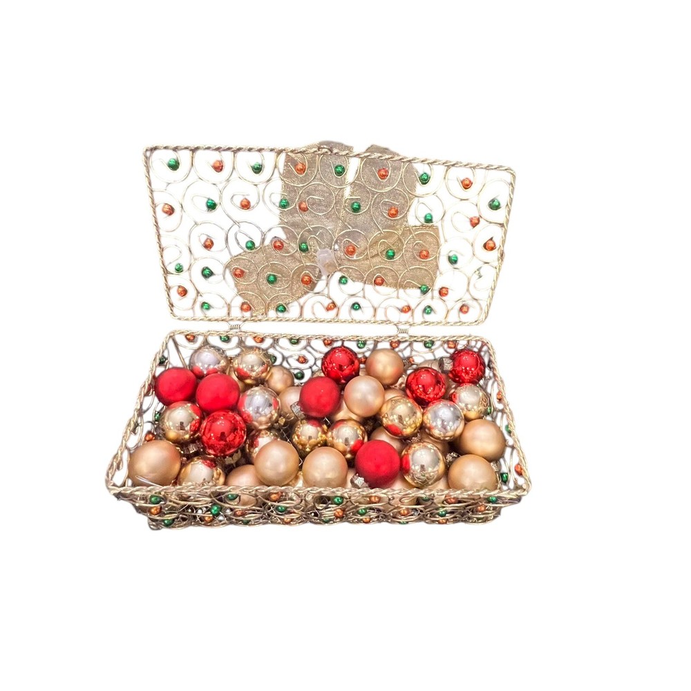 Gold WIRE MESH Rectangular Box Hinged Lid Loop Metal Scroll Mini Ornaments