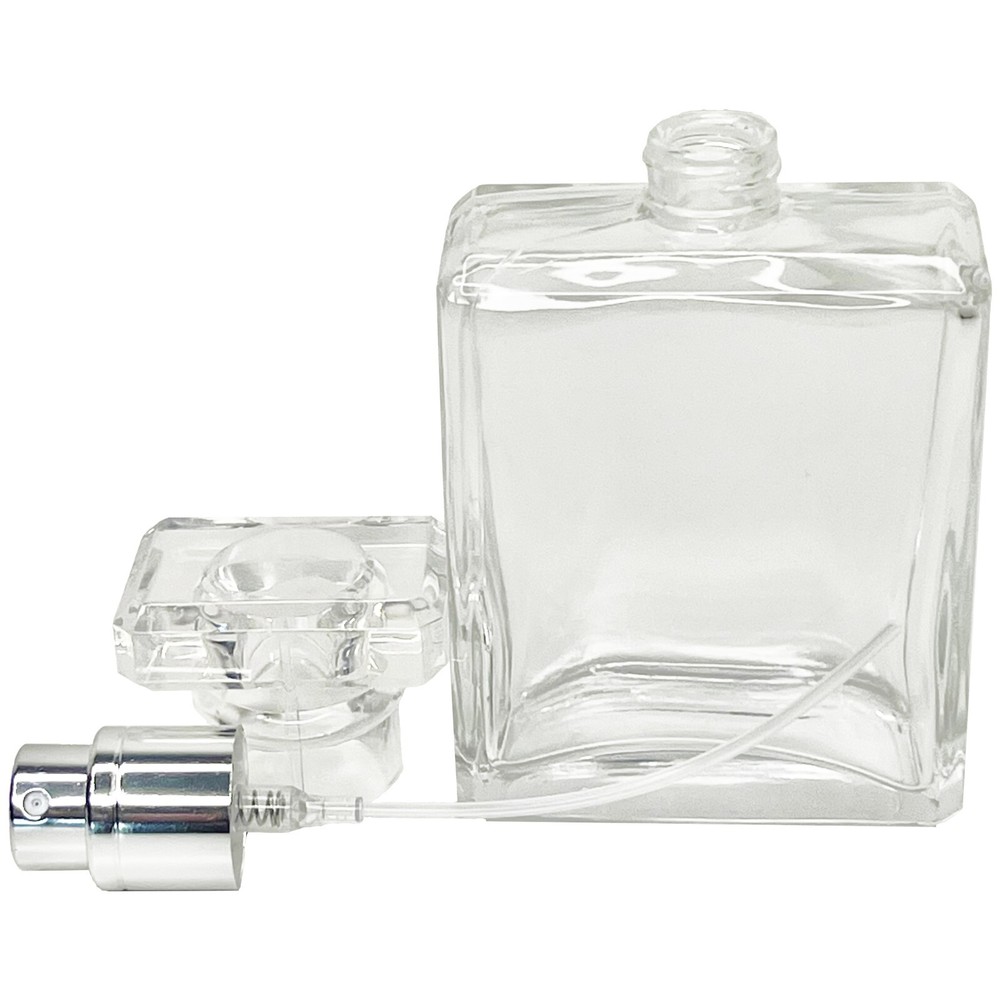 50ml 1.7oz square clear T-cap perfume spray bottles silver atomizer