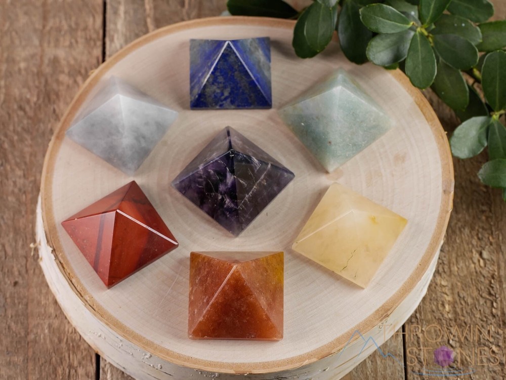 Rainbow CHAKRA Crystal Pyramids, Starter Kit Set, Self Care, Healing Stone E0867