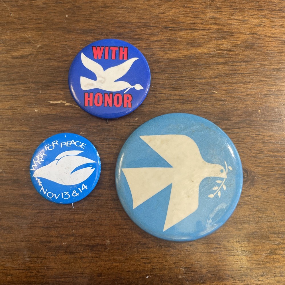 3, Peace Pins Dove Pins Backs