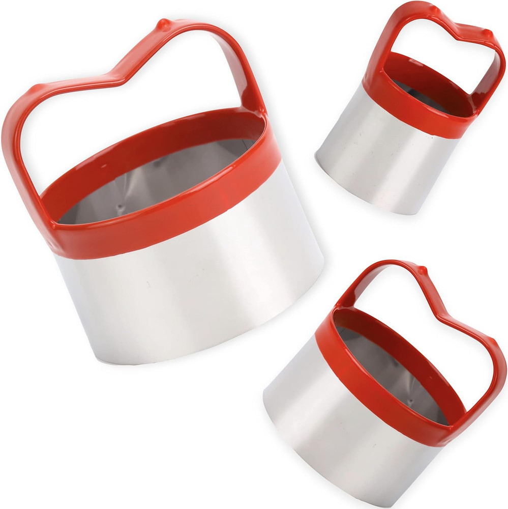 3Pcs round Cookie Cutters with Handle, Circle Biscuit Cutter for Baking, Dough C