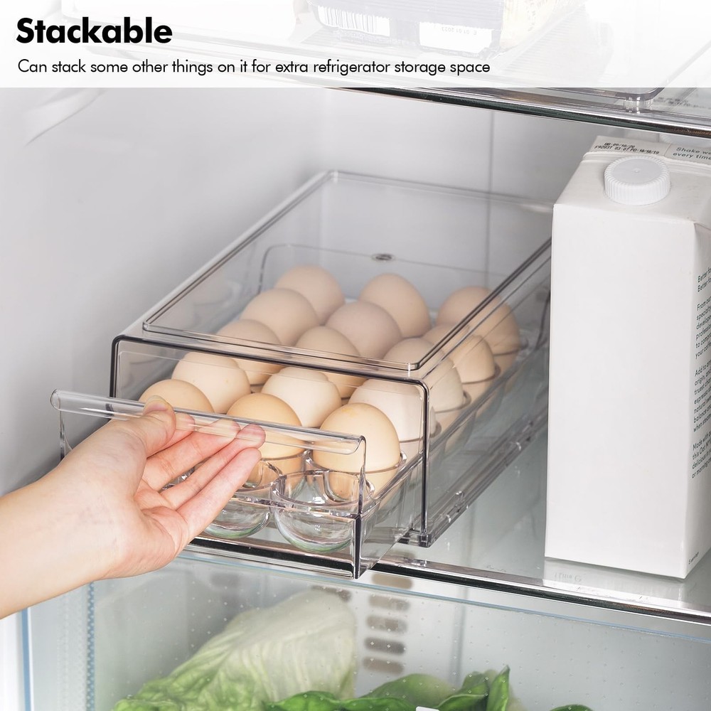 Egg Container for Refrigerator, Stackable Egg Holder, Drawer Type Egg Organiz...