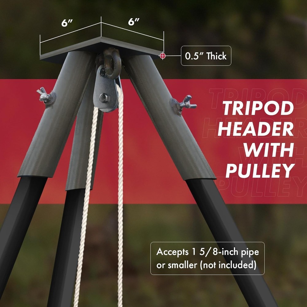 Tripod Header Unit w/Pulley Feeder Stump Puller Camping Hunting Hanging Fire Pit