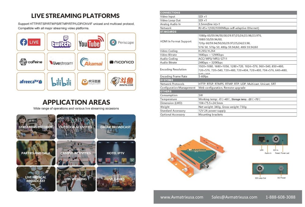 AVMatrix SE1117 H.265/ H.264 SDI Streaming Encoder