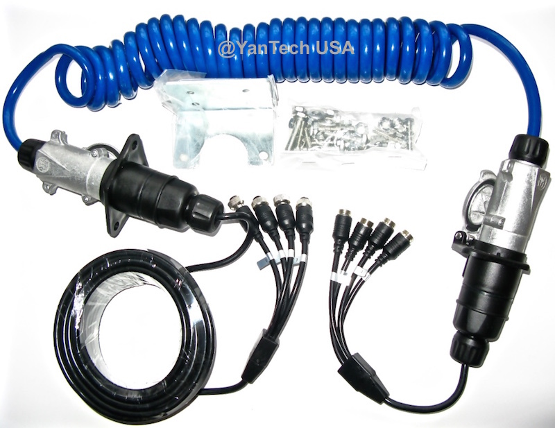 Rear View Trailer Cable Set Backup System Weatherproof 7 Contact Plug - 4 Camera