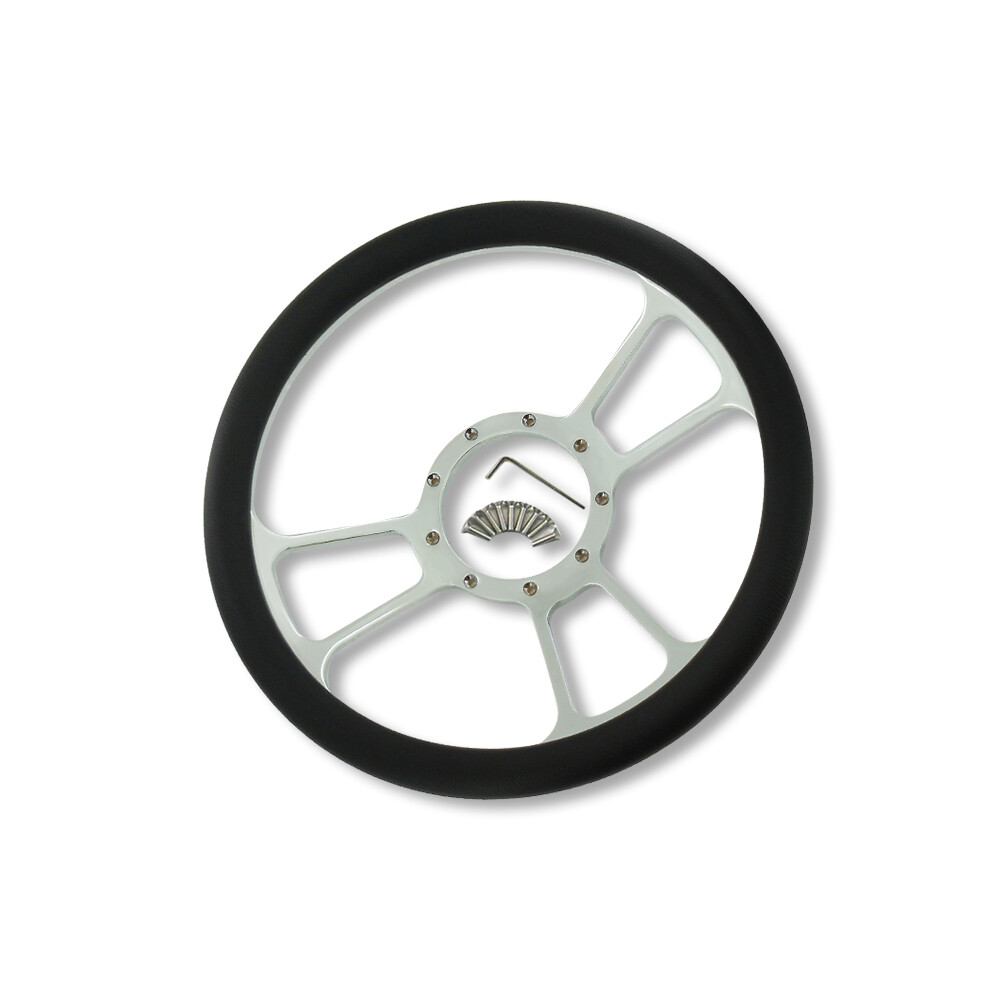 GM 14" Split Tri-Spoke Steering Wheel 9-Hole w/ Chrome Smooth Horn Button