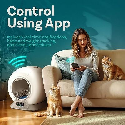 PETCOVE SELF-CLEANING AUTOMATIC LITTER BOX - WHITE / GRAY