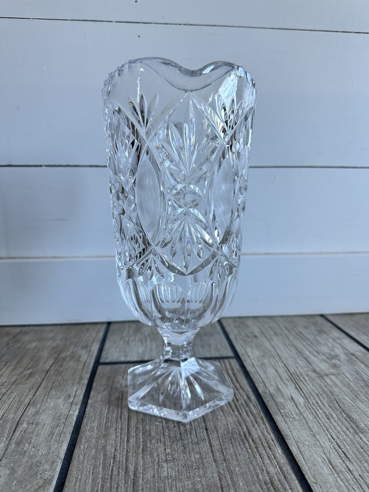 Vintage Crystal Footed Pedestal Handled Pitcher