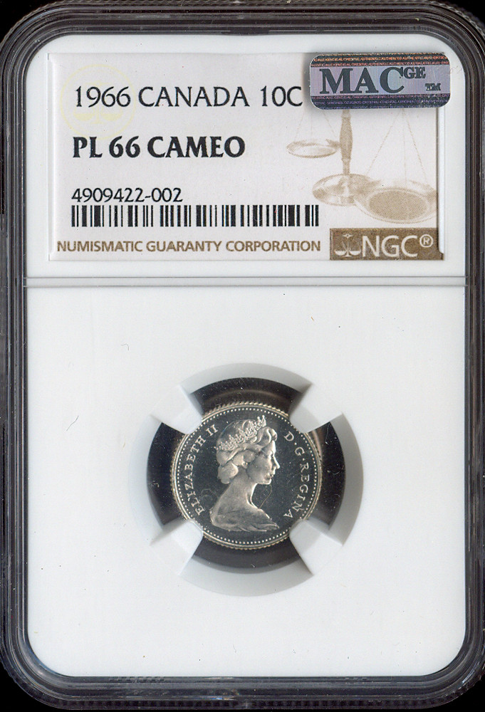 1966 Canada 10 Cents 10C NGC PL66 Cameo MAC - Quality