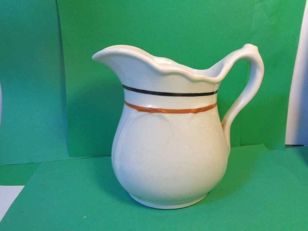 Sterling 5 3/8" Pitcher, Black & Brown Ring Pattern, E. Liverpool (Used/EUC)