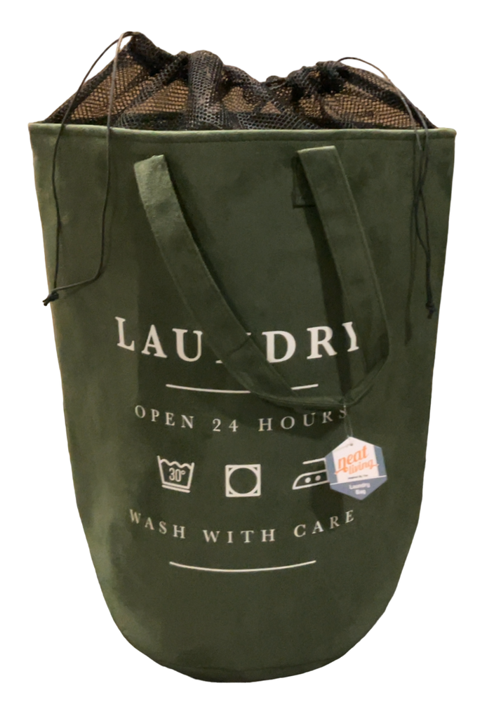 Suede Laundry Bag with Handles and Drawstring Closure