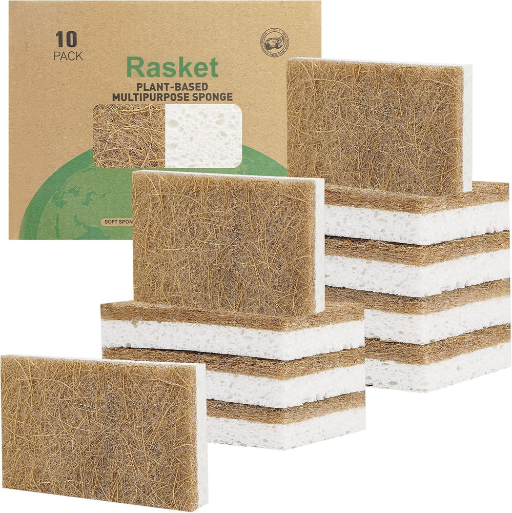 10 Pack Biodegradable Natural Sponges Kitchen - Compostable Cellulose and Coconu