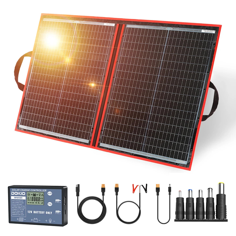 18V 100W Portable Foldable Solar Panel with 12V Controller Kit for Camping Trips