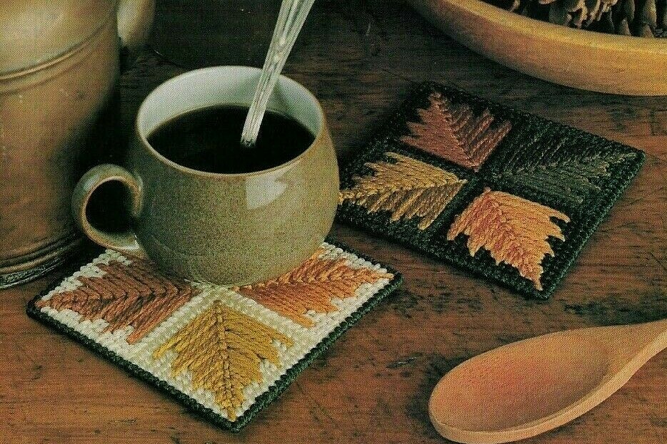 LEAF COASTER FALL HOME DECOR PLASTIC CANVAS PATTERN INSTRUCTIONS