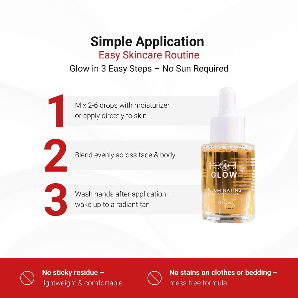 LifeCell Glow Self-Tanning Drops for Face & Body, DHA & Squalane Formula, Cus...