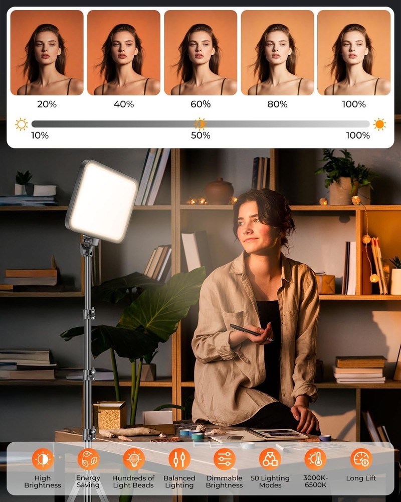 12" Adjustable Brightness LED Video Light Kit with 5 Modes & 3000-6500K