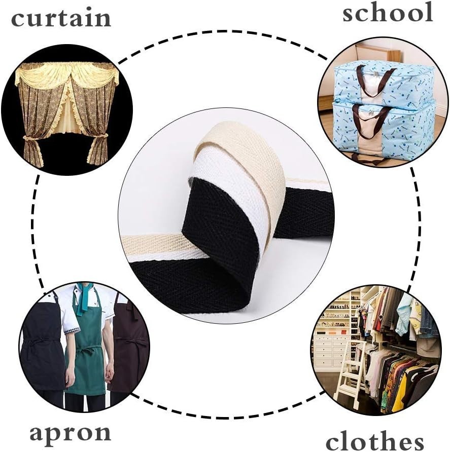 Durable Natural Cotton Double-Fold Herringbone Tape - 55 Yards for DIY Projects