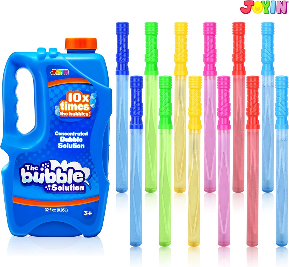 12 Big Bubble Wands & 32oz Concentrated Bubble Solution Refill for Kids & Adults