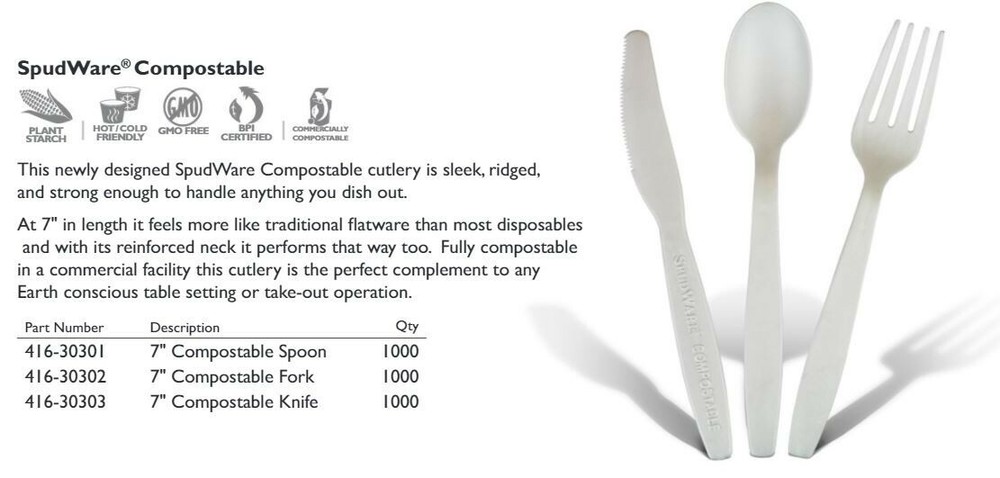 Compostable 7" SpudWare Spoons, Forks and Knives Bulk -Cutlery