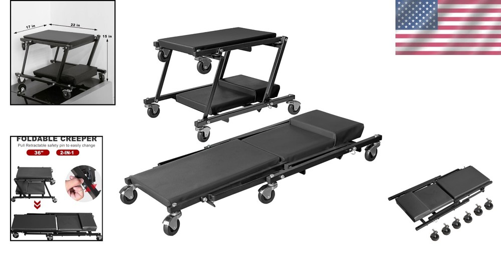 36" Foldable Automotive Creeper and Stool Combo for Comfortable Auto Repairs